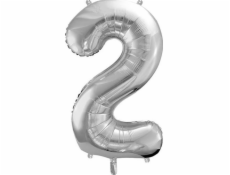 Party Deco Foil balónik Číslo "2", 86cm, univerzálny strieborný