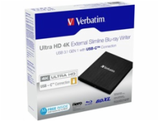 VERBATIM externí mechanika Ultra HD 4K Blu-ray External Slimline Writer (USB 3.1, USB-C) + zdarma 25GB médium