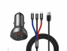 Car charger Baseus with 24W display + USB cable 3in1 Baseus Three Primary Colors 1.2m