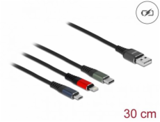 DeLOCK USB Ladekábl, USB-A Stecker > USB-C + Micro USB + Lightning Stecker