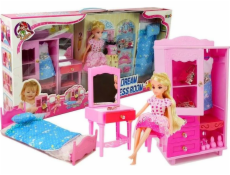 Súprava pre bábiky a nábytok LEANToys Postieľka Šatníková skriňa Toaletný stolík