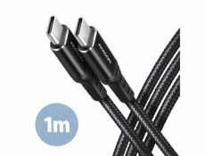 AXAGON BUCM-CM10AB, HQ kabel USB-C <-> USB-C, 1m, USB 2.0, PD 60W 3A, ALU, oplet, černý