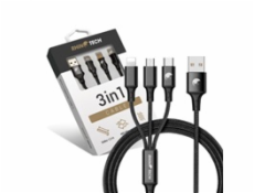 RhinoTech 3v1 USB-A kabel Micro + Lightning + Type-C 1.2m černá