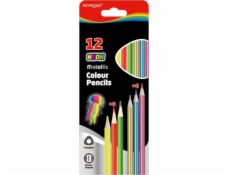 Pastelky Keyroad Pencil, trojúhelníkové, metalické, neonové, 12 ks., Mix barev