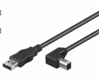 Kabel USB 2.0 A-B 2m, černý, 90° konektor