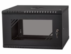 LEXI 19  nástěnný rozvaděč Basic 6U, šířka 520mm, hloubka 450mm, skleněné dveře, bez zad, černý