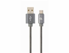 GEMBIRD Kabel CABLEXPERT USB 2.0 AM na Type-C kabel (AM/CM), 1m, metalická spirála, šedý, blister, PREMIUM QUALITY