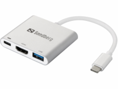 Sandberg mini HUB USB-C -> HDMI + USB (OTG), stříbrná