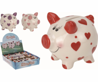 Kasička prasátko 9x8x7 cm se srdíčky keramika