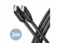 AXAGON BUCM3-CM20AB, SPEED kabel USB-C <-> USB-C, 2m, USB 3.2 Gen 1, PD 60W 3A, ALU, oplet, černý