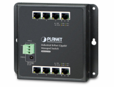 PLANET průmyslový plochý switch L2/L4, 8x1Gb, 12-48VDC/24VAC, IP30, -40/75°C, fanless