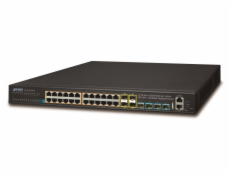 Planet SGS-6341-24P4X L3 PoE switch, 24x 1000Base-T, 4x 1Gb SFP, 4x 10Gb SFP+, HW/IP stack, VSF/Cl. switch, 802.3at 370W