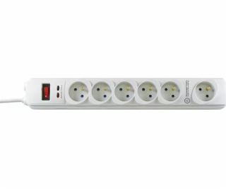 Power Strip Extension, 3M, 6 zásuviek, biela, LED Indikác...
