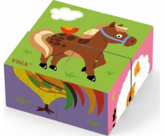 Drevené puzzle kocky pre najmenších Viga Farma