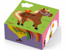 Drevené puzzle kocky pre najmenších Viga Farma