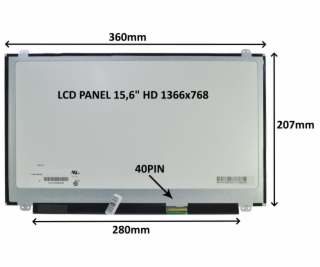 LCD PANEL 15,6  HD 1366x768 40PIN MATNÝ / ÚCHYTY NAHOŘE A...