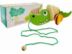 Leantoys dřevěný krokodýl na kolech (7243)