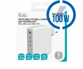 DELTACO USBC-GAN04, 3xType C/USB, Nabíjačka