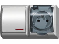 Ospel Single hermetický vypínač s podsvietením Fala + zásuvka s/s klapkou biela (ZH-L1SG/00/d)