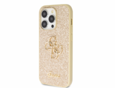 Guess PU Fixed Glitter 4G Metal Logo Zadní Kryt pro iPhone 15 Pro Max Gold