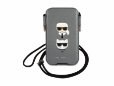 Karl Lagerfeld and Choupette Head Saffiano PU Pouch L Grey Nové