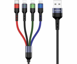 Usams USB-A - USB-C + microUSB + 2x Lightning kábel 3 m č...