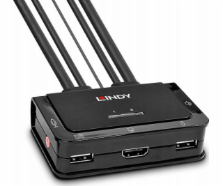 Lindy 2portový káblový KVM prepínač, HDMI 4K60, USB 2.0 &...