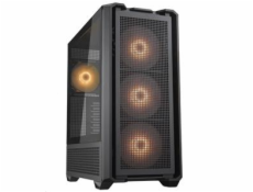 COUGAR PC skříň MX600 Black Mid Tower Mesh Front Panel 3 x 140mm + 1 x 120mm Fans Transparent Left Panel