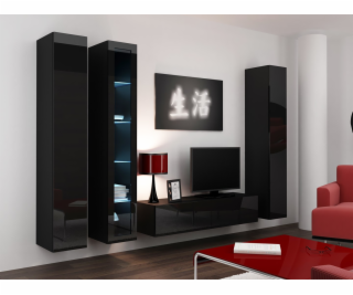 Cama Obývací skříň sestava VIGO 15 černá/černý lesk