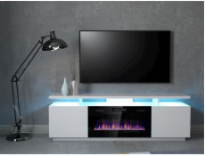 Skříň RTV EVA s elektrickým krbem 180x40x52 cm bílá/bílý lesk