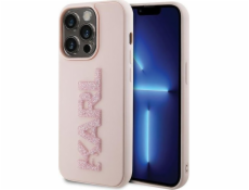 Karl Lagerfeld 3D Rubber Glitter Logo Karl Zadní Kryt pro iPhone 15 Pro Pink