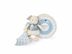 Doudou Dárková sada - Plyšový pejsek s dečkou z  BIO bavlny 22 cm