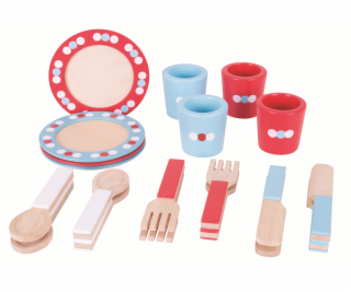 Bigjigs Toys Dřevěný jídelní servis s puntíky
