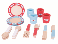 Bigjigs Toys Dřevěný jídelní servis s puntíky