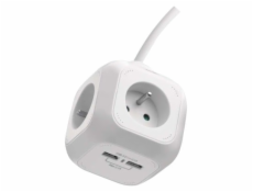 Prodlužovací kabel - kostka 1,9m / 4 zásuvky / bílý / PVC / s USB / 1 mm2
