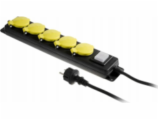 AWTools DIELNA PREDLŽOVACÍ KÁBEL ČIERNY 5 ZÁSUVOK 5,0m S UZEMNENÍM, SPÍNAČ IP44 3x1,5mm
