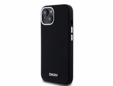 DKNY tekutý silikón s malým kovovým logom MagSafe – púzdro na iPhone 15/14/13 (čierne)