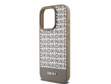 DKNY DKHMP15LPSOSPW iPhone 15 Pre 6.1 hnedé/hnedé pevné puzdro Kožený tlačený vzor Kovové logo MagSafe