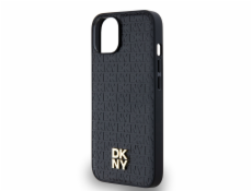 DKNY DKHMP15SPSHRPSK iPhone 15 / 14 / 13 6.1 čierno/čierne pevné puzdro Kožený vzor Kovové logo MagSafe