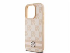 DKNY DKHCP15XPCPTSSP iPhone 15 Pro Max 6,7 ružové/ružové pevné púzdro Kožený kockovaný mono vzor a tlačené pruhy