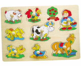 BABU - Drevená vkladačka s úchytmi farma 9 dielov