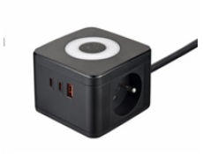 Viking síťový adaptér YC23L, 2x 230 V, 1x USB-A, 2x USB-C, dotykové světlo, délka 1,4 m, černá