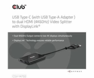 Club3D Video rozbočovač USB-C/A na 2xHDMI 2.0, Dual Monit...