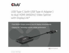 Club3D Video rozbočovač USB-C/A na 2xHDMI 2.0, Dual Monitor, 4K60Hz (M/F)