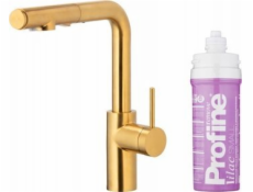 KFA DUERO PURE BASIC VYSOUVACÍ kuchyňská baterie KUCHYŇSKÁ TUČNĚJŠÍ S FUNKCÍ FILTRACE VODY A VYSOUVACÍM VÝPADLEM + SADA FILTRŮ PROFINE LILAC S, KARTÁČOVANÉ ZLATO