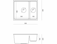 Dřez GraniteQ QUADRON | LOGAN 150 | granitový kuchyňský dřez BÉŽOVÁ + OCEL | rozměry: 56 x 46 x 22 cm | 1,5-komorový zapuštěný | základna skříňky od: 60 cm
