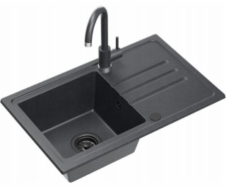 Dřez BEN 111, černý tečkovaný granitový dřez, 70x44, s če...