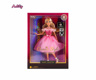 Módní panenka ve společenských šatech - krátké tm. růžové