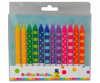 Narozeninová svíčka 8 cm Puntíky a pruhy 12ks