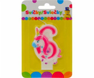 Narozeninová svíčka s JEDNOROŽCEM a číslem 6.